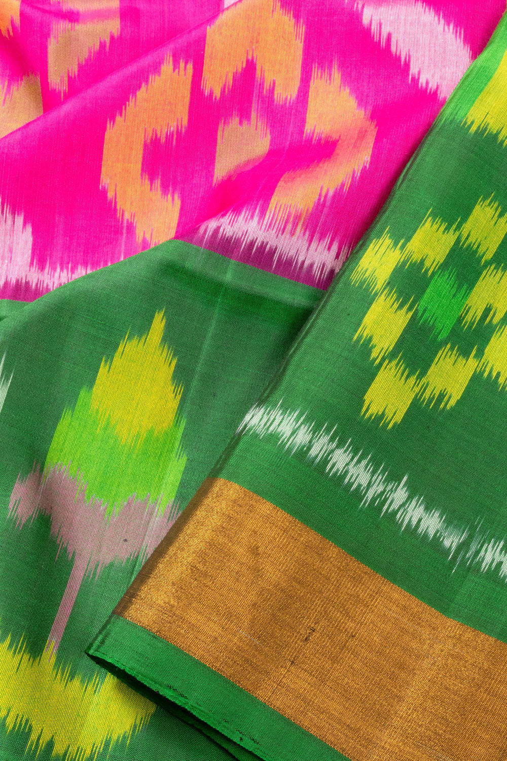 Deep Pink Handloom Ikat Kanjivaram Silk Saree 10070725