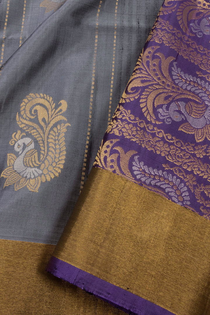 Grey Handloom Kanjivaram Soft Silk Saree 10073909