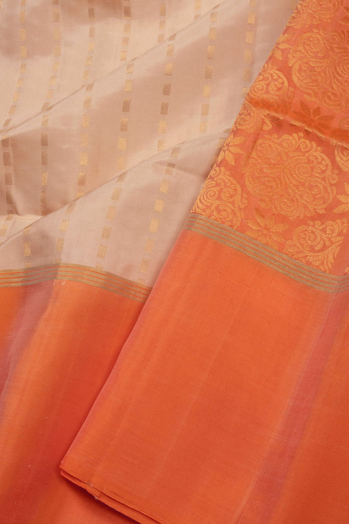 Beige Handloom Kanjivaram Soft Silk Saree 10073931