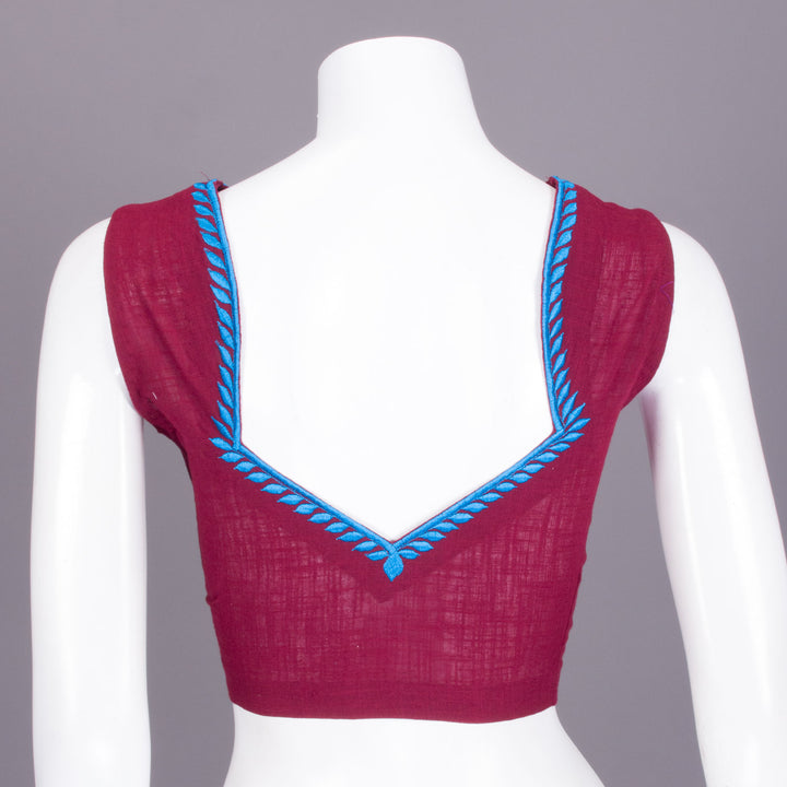 Maroon Slub Cotton Embroidered Blouse