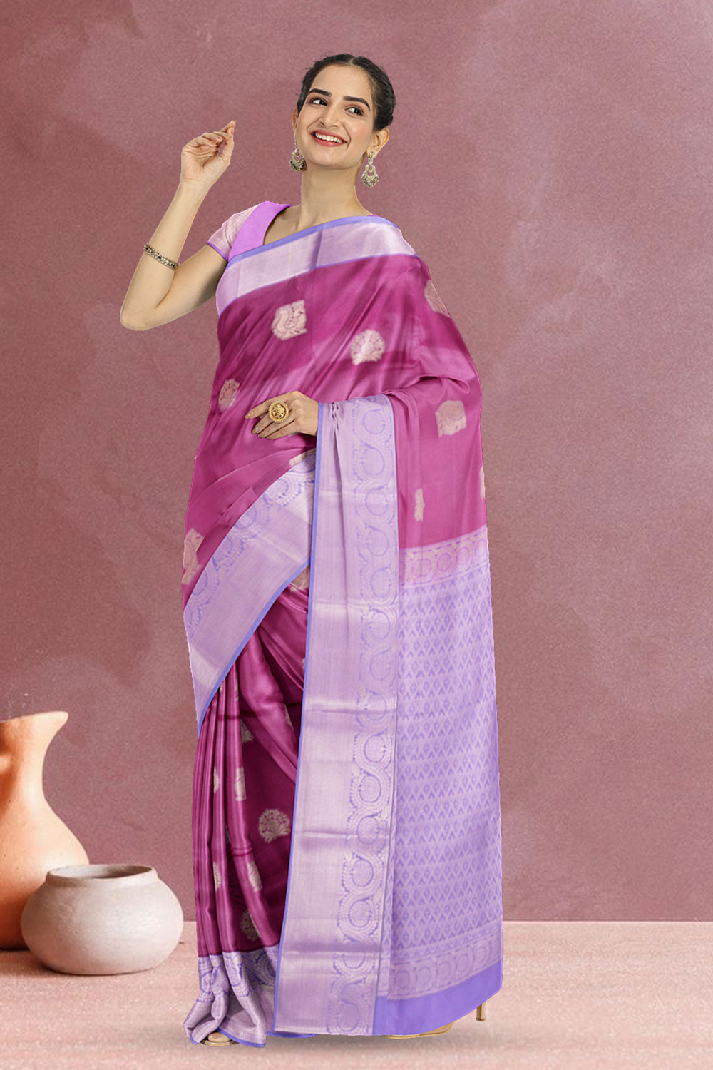 Magenta Handloom Kanjivaram Silk Saree 10073834