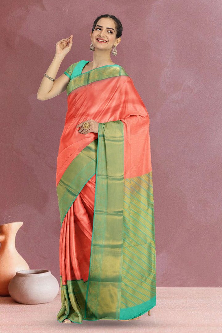 Peach Handloom Kanjivaram Silk Saree 10073838