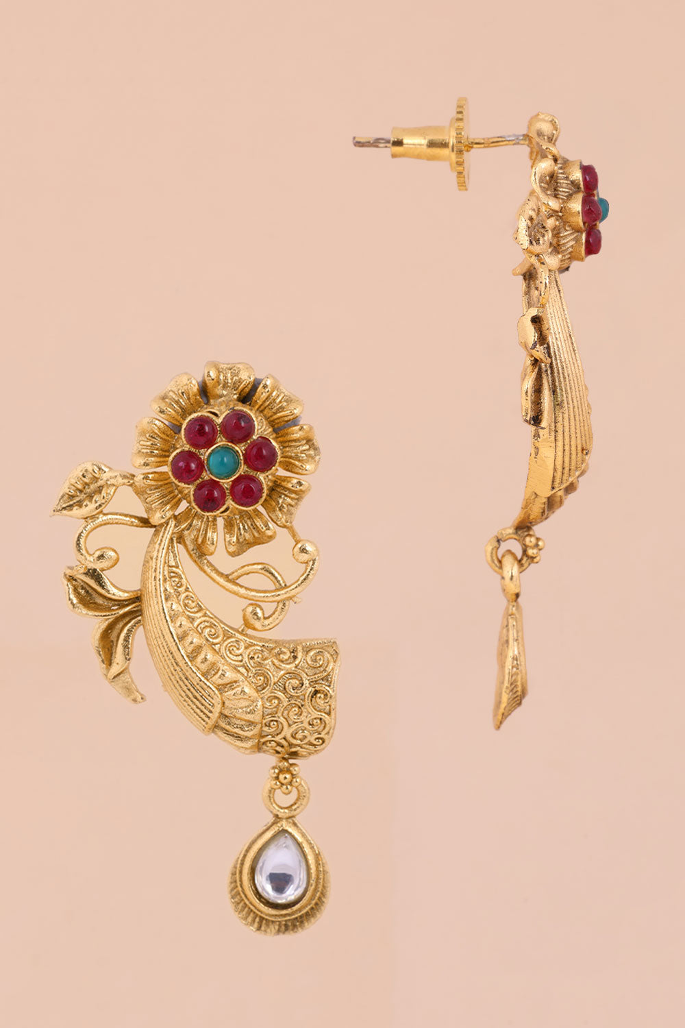 Gold Plated Chandbali Earring With Floral Motif