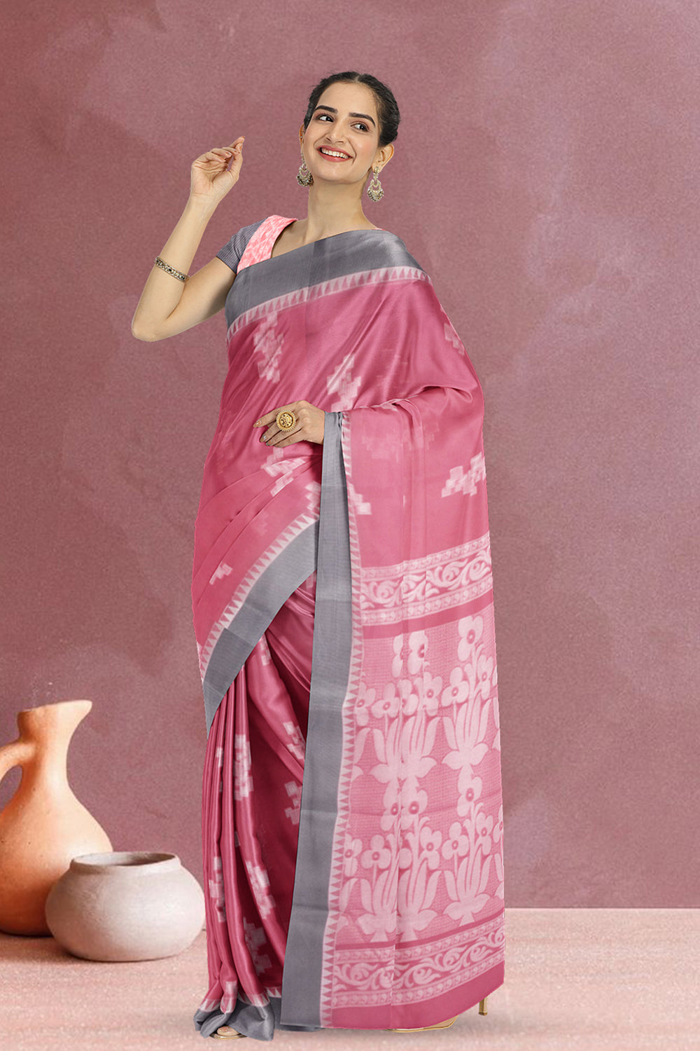 Pink South Silk Cotton Saree 10073591