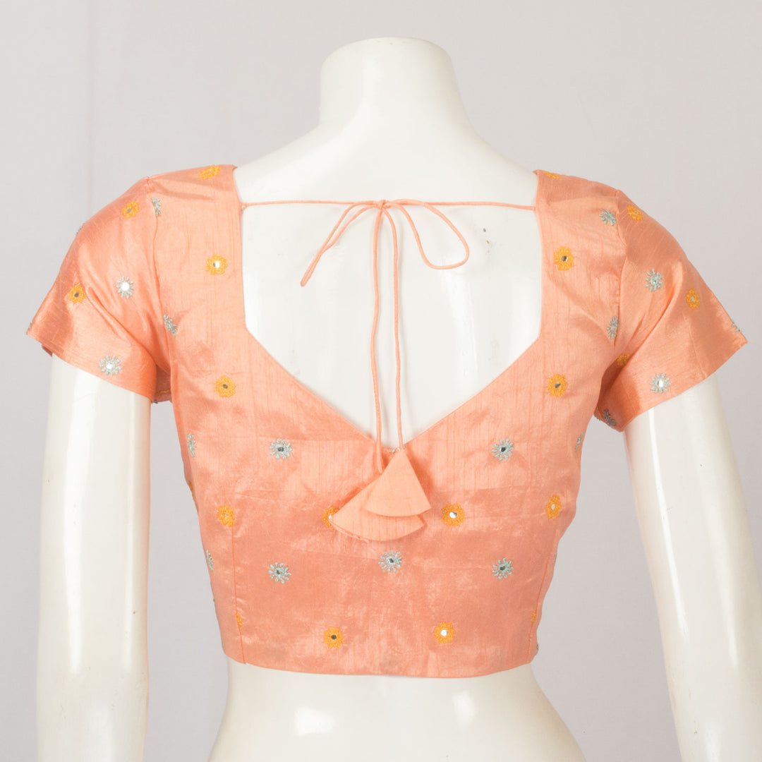 Peach Hand Embroidered Mirror Work Silk Blouse - Avishya