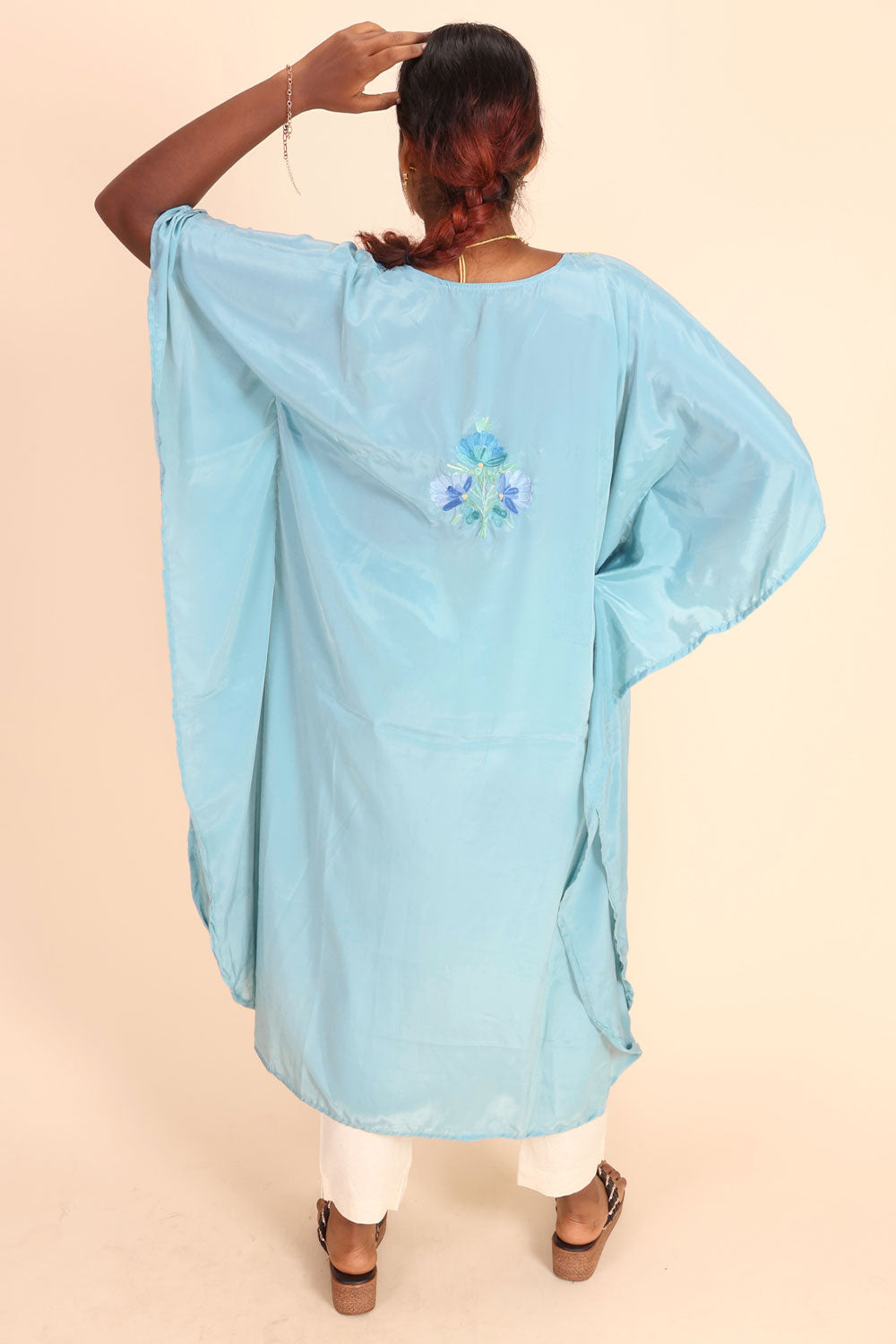 Blue Sozni Embroidered Crepe Silk Kaftan