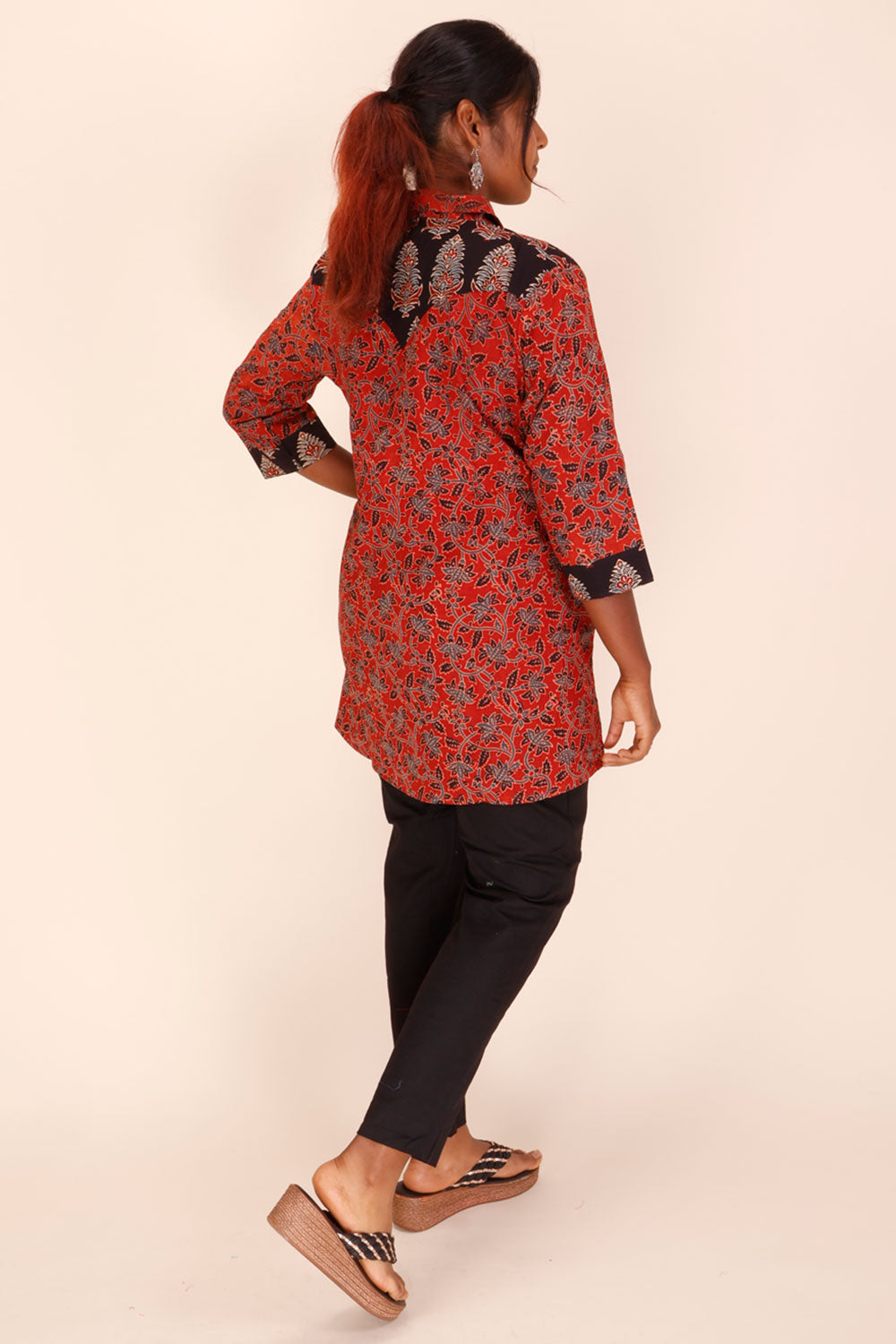 Red Short Ajrakh Cotton Kurti