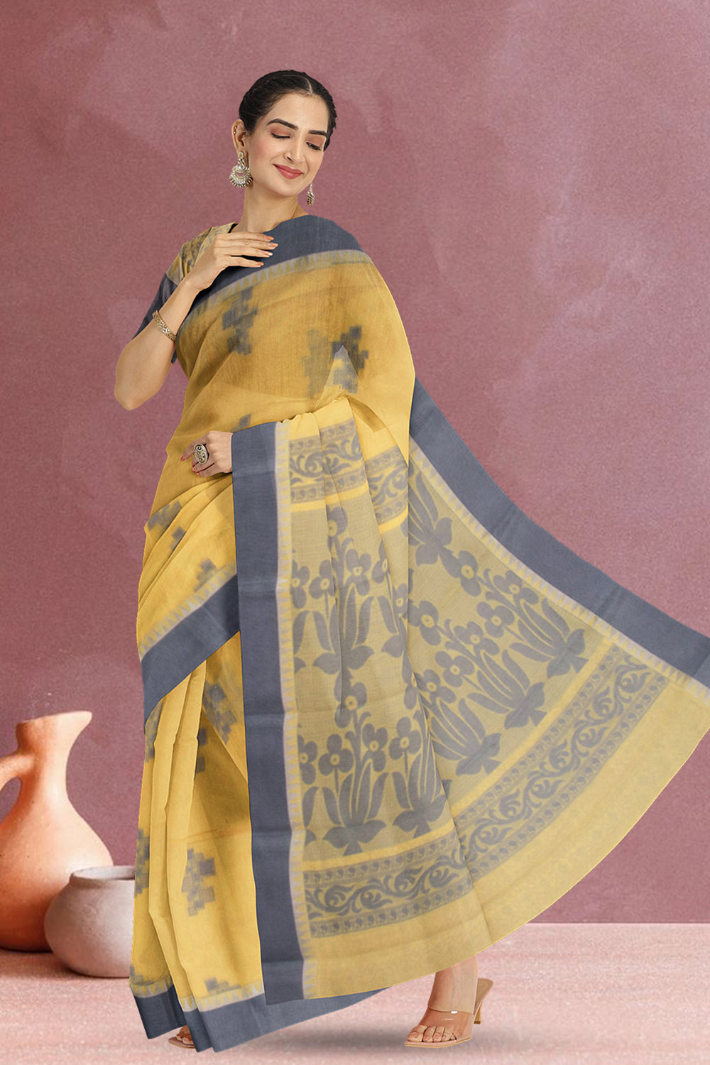 Yellow South Silk Cotton Saree 10073592