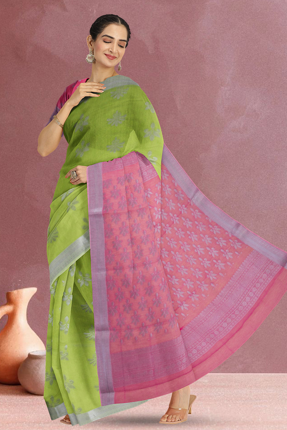 Green South Tissue Silk Cotton Saree 10073588