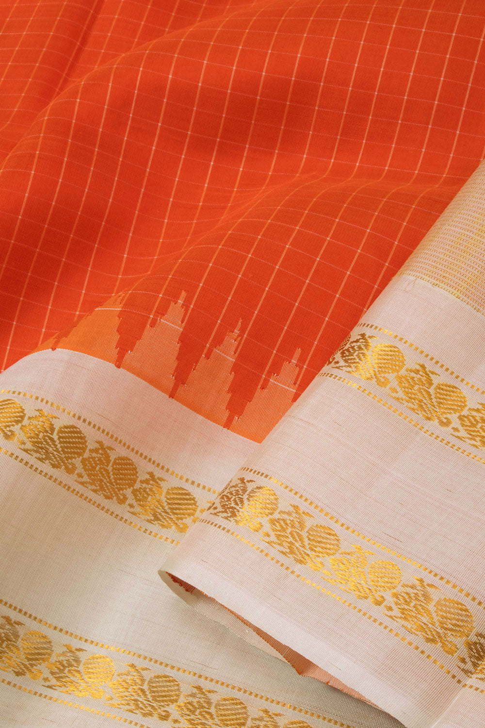 Orange Handloom Gadwal Kuttu Silk Saree - Avishya