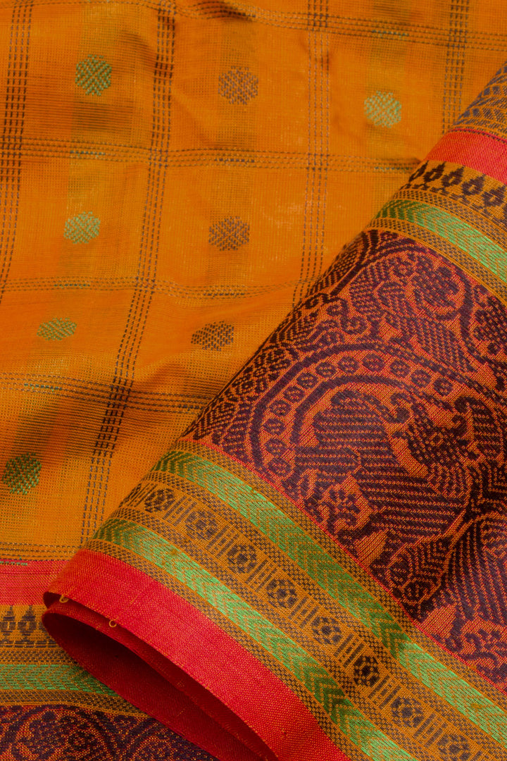 Rusty Orange Handloom Kanchi Silk Cotton Saree 10061314