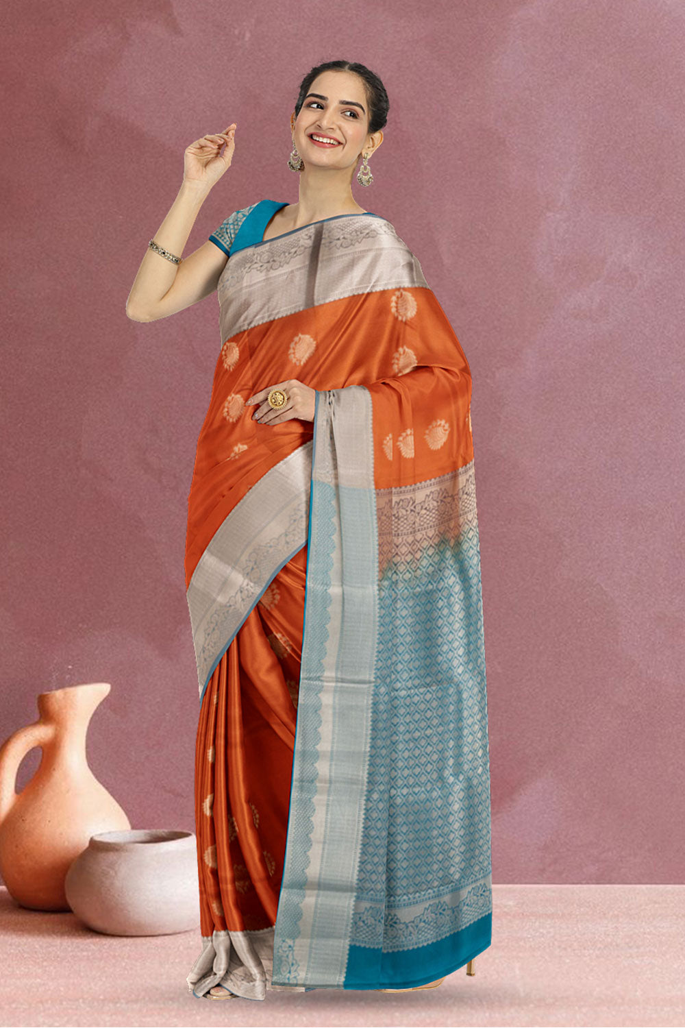 Orange Handloom Kanjivaram Silk Saree 10073822