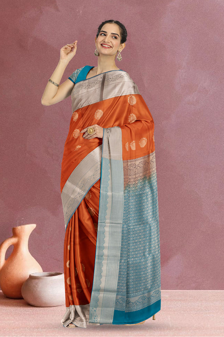 Orange Handloom Kanjivaram Silk Saree 10073822