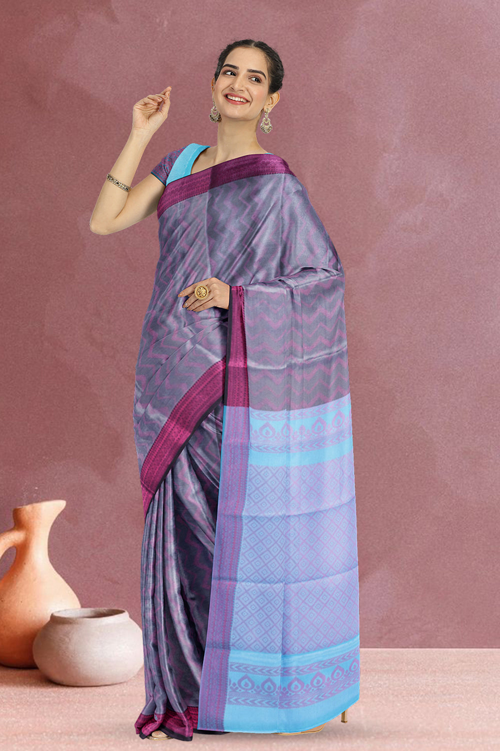 Grey South Tissue Silk Cotton Saree 10073582