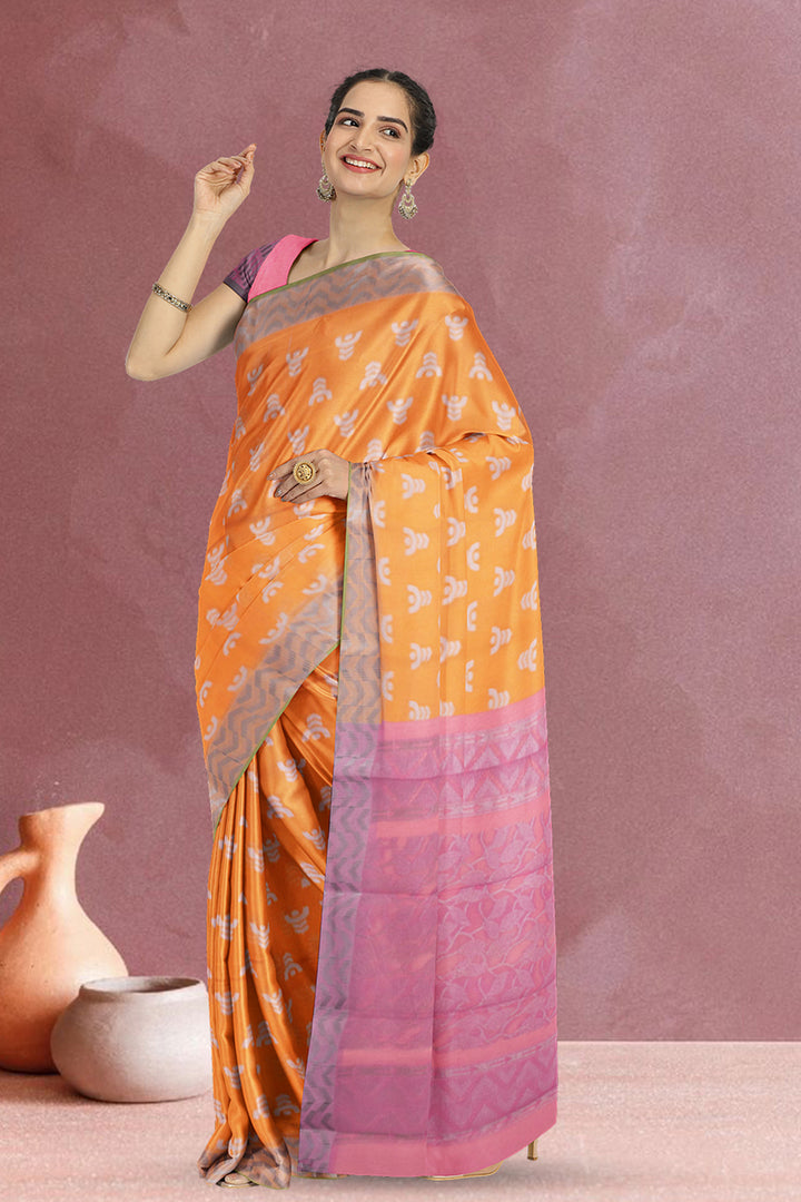 Orange South Silk Cotton Saree 10073595