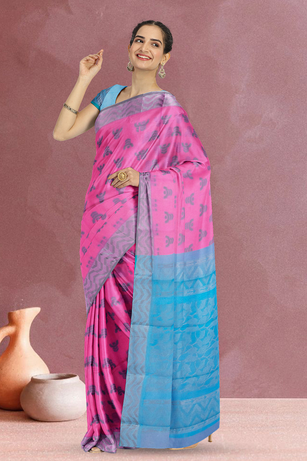 Pink South Silk Cotton Saree 10073594