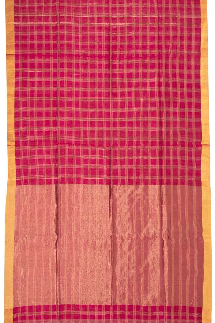 Maroon Chanderi Silk Cotton Saree With Zari Checks