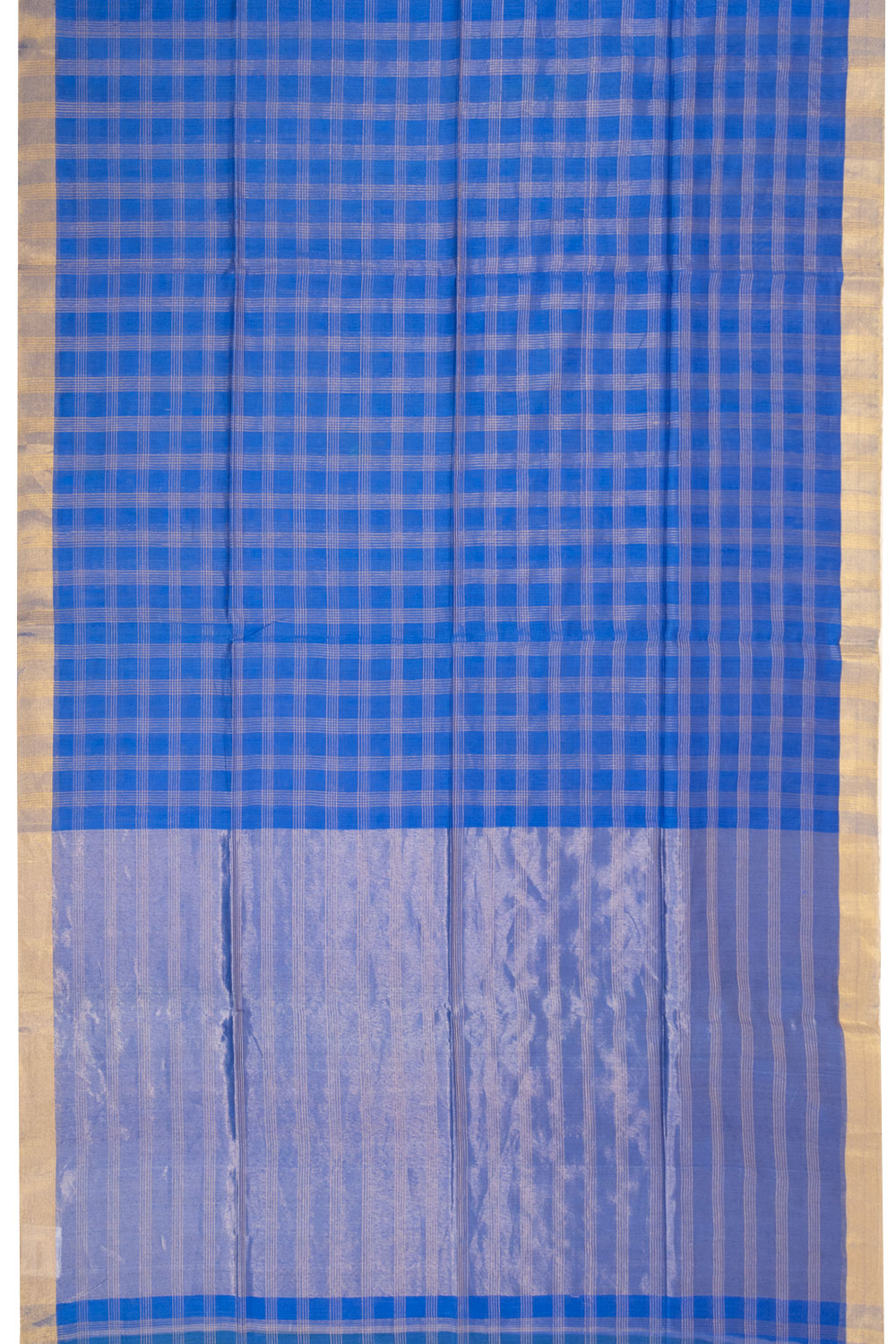 Azure Blue Handwoven Chanderi Silk Cotton Saree With Zari Checks