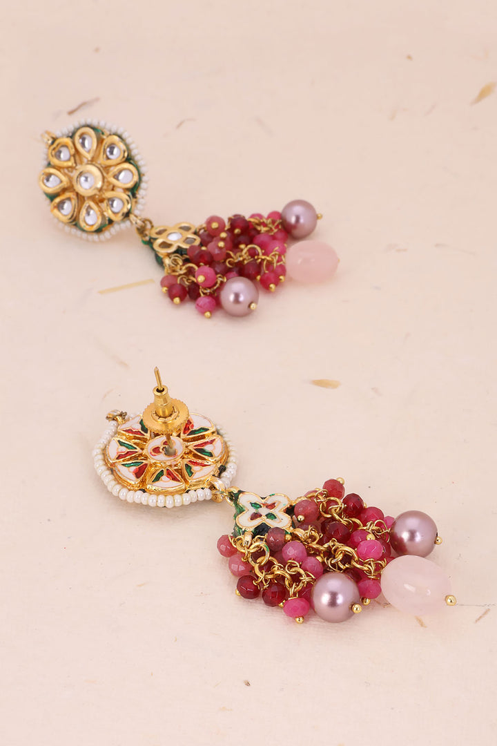 Pink Handcrafted Kundan Earring 