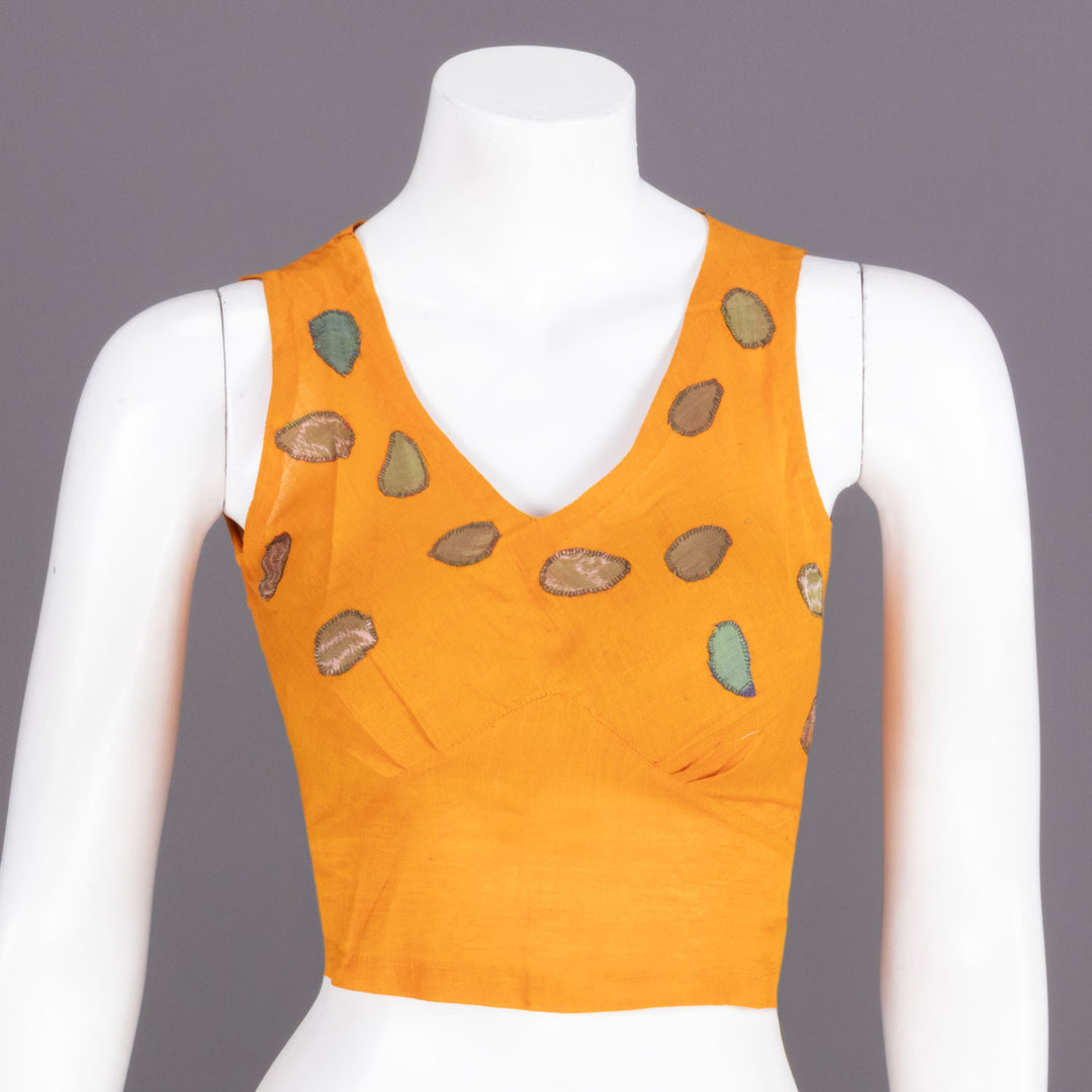 Yellow Handcrafted Crop Top With Patch Work