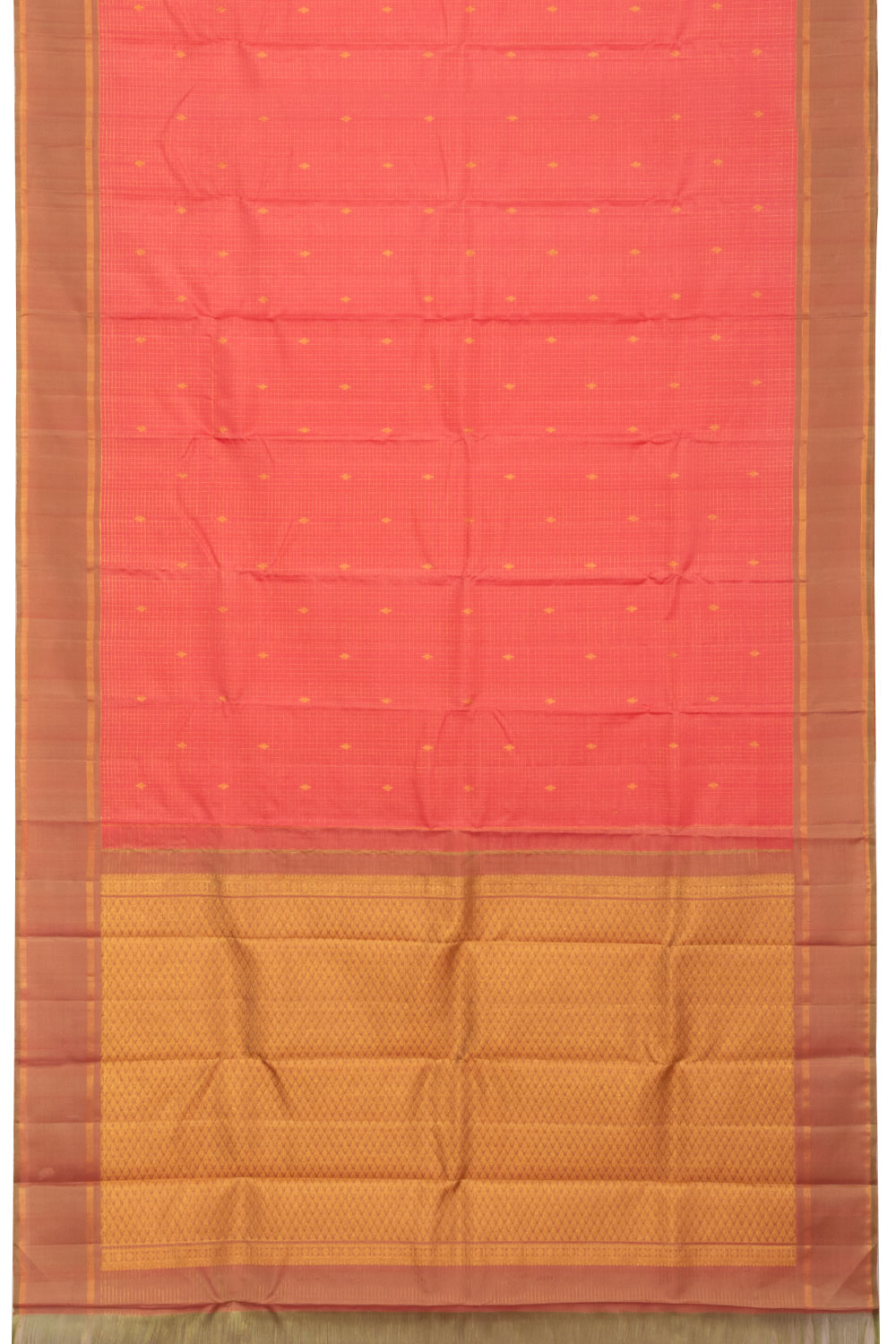 Reddish Orange Checked Kanjivaram Silk Saree 10070656