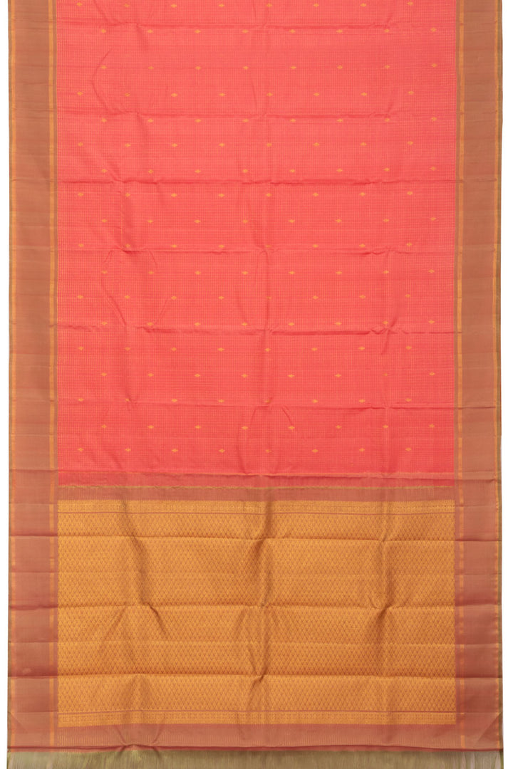 Reddish Orange Checked Kanjivaram Silk Saree 10070656