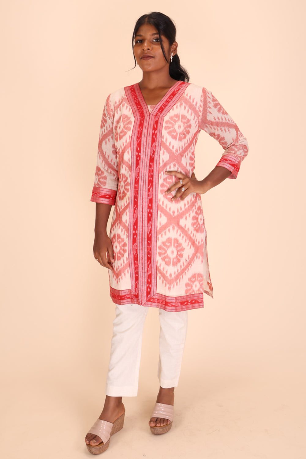 Handcrafted Ikat Cotton Kurta 10024103