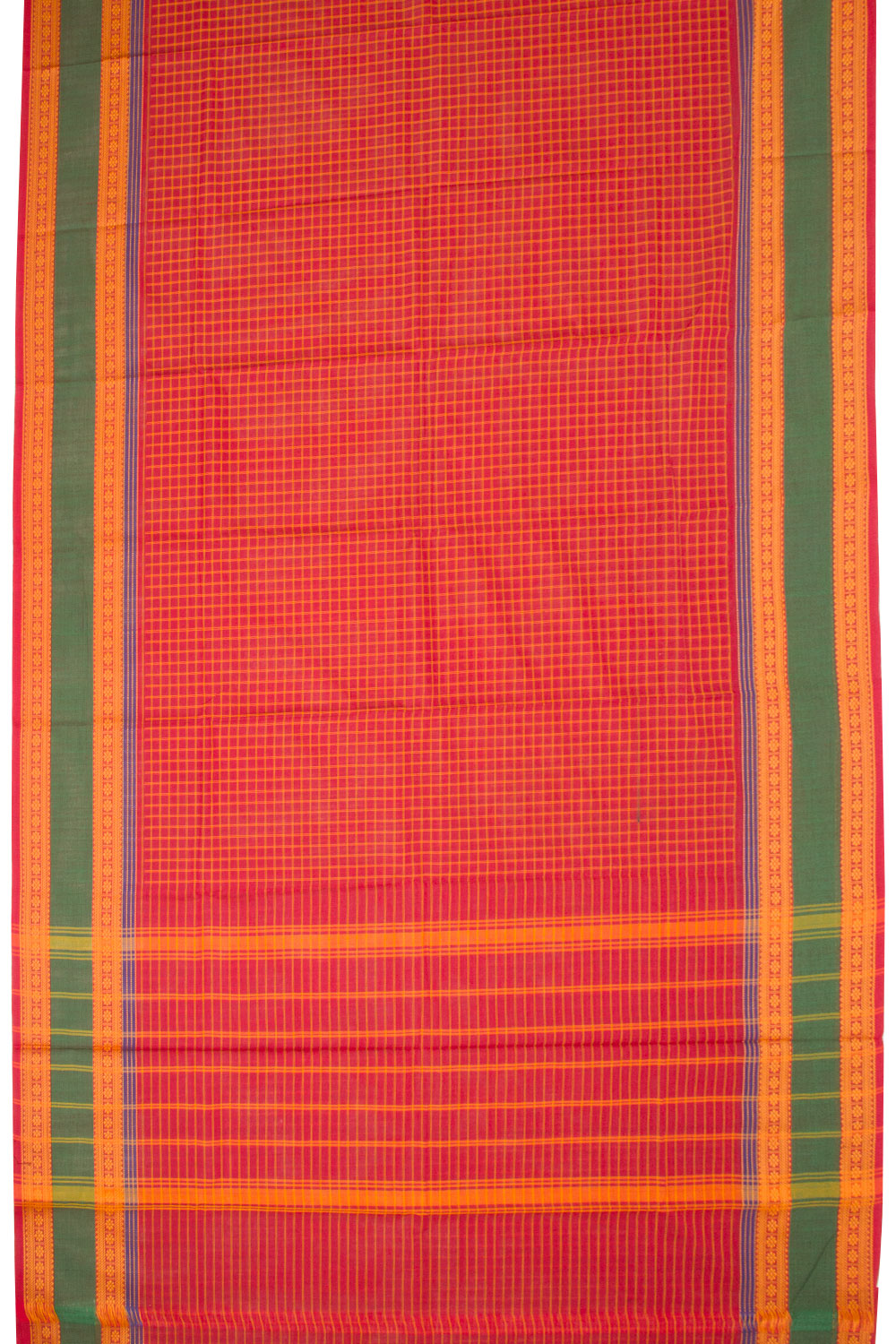 Red Handwoven Kanchi Cotton Saree 10061333