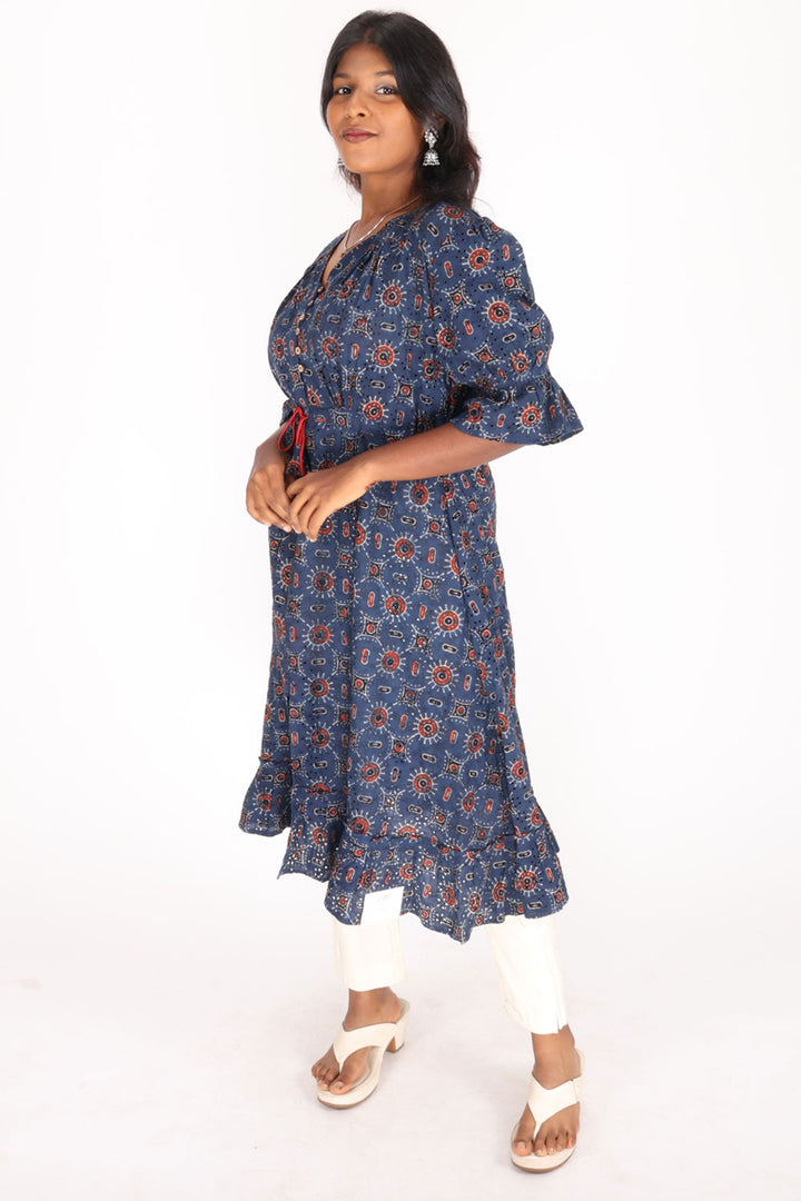 Rustic Blue Hakoba Hand Embroidered Cotton Dress 