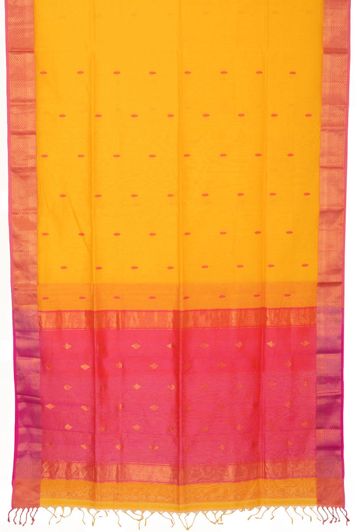 Yellow & Orange Handloom Maheshwari Silk Cotton Saree - Avishya.com