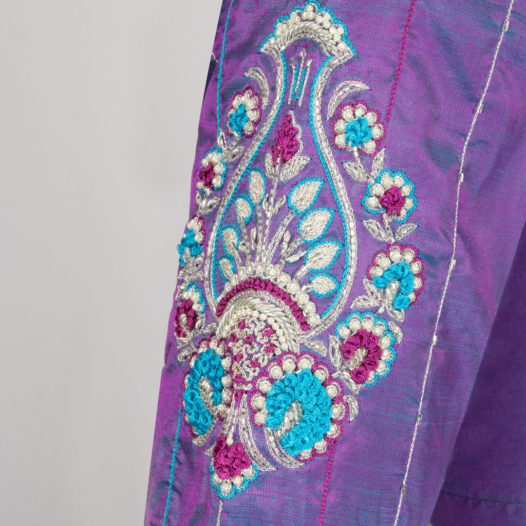 Purple Aari Embroidered Raw Silk Blouse - Avishya