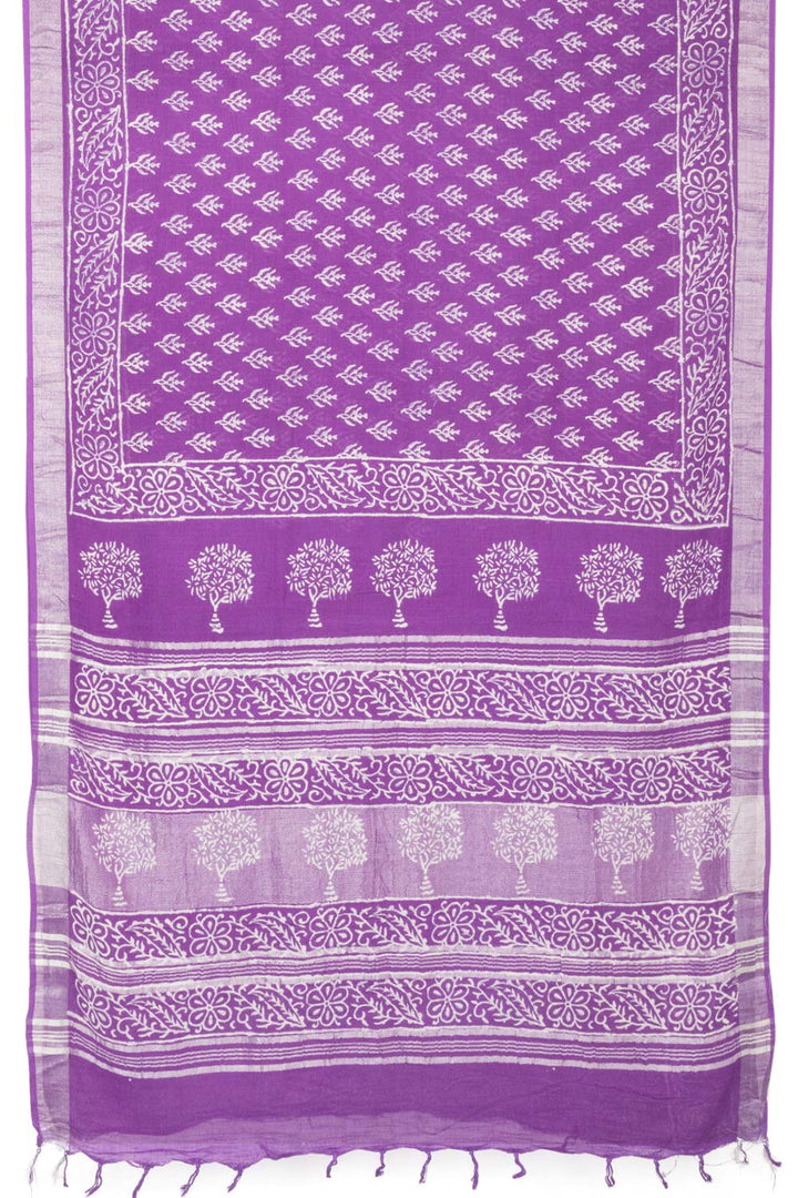 Purple Printed linen saree - Avishya