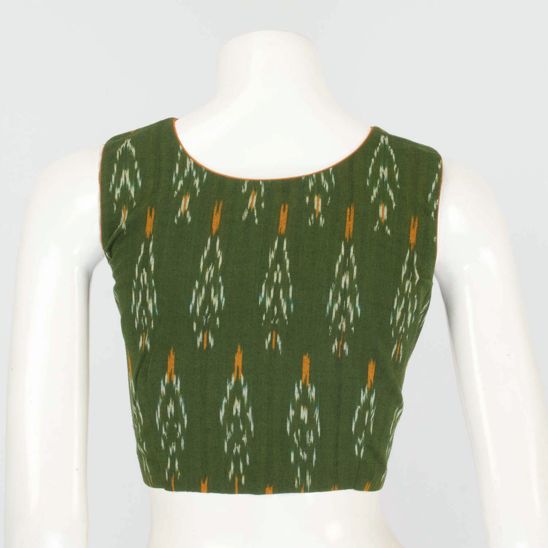 Dark Green Handcrafted Ikat Cotton Blouse - Avishya