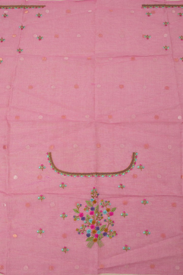 Pink Embroidered Linen Silk Saree - Avishya