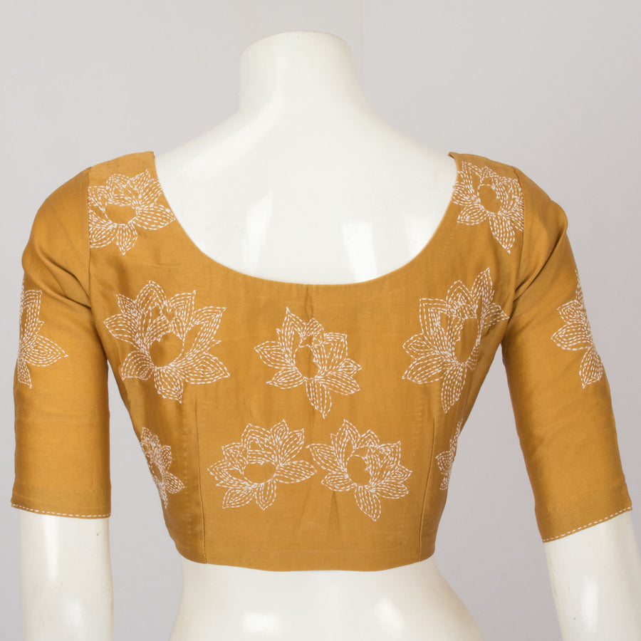 Mustard Yellow Kantha Embroidered Chanderi Silk Cotton Blouse - Avishya