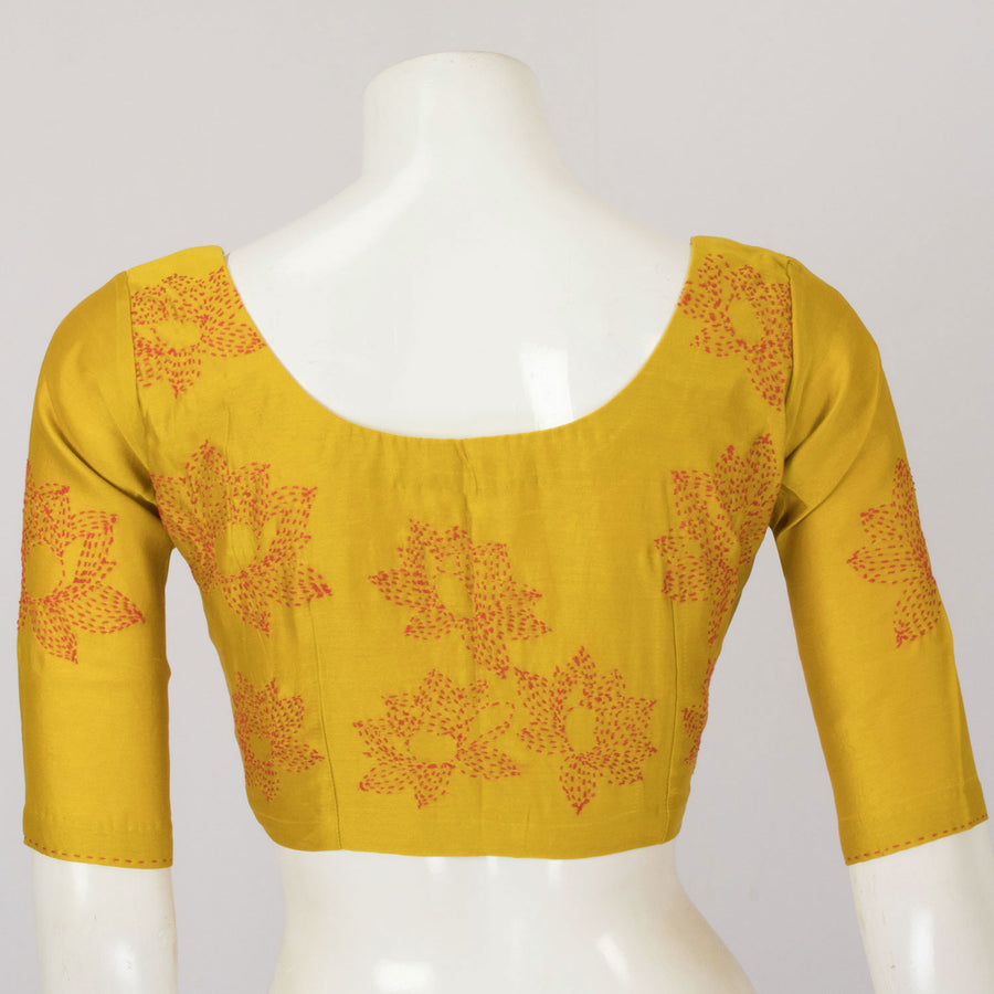 Munshell Yellow Kantha Embroidered Chanderi Silk Cotton Blouse -Avishya