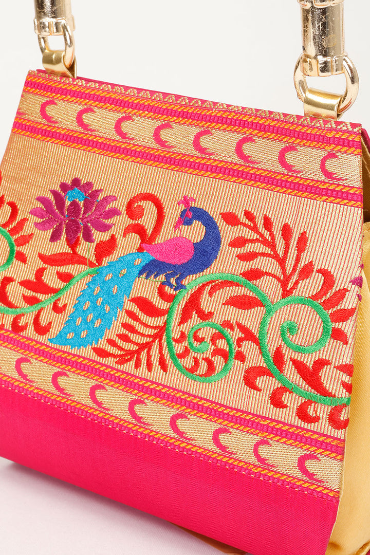 Pink Handcrafted Paithani Potli Bag - Avishya