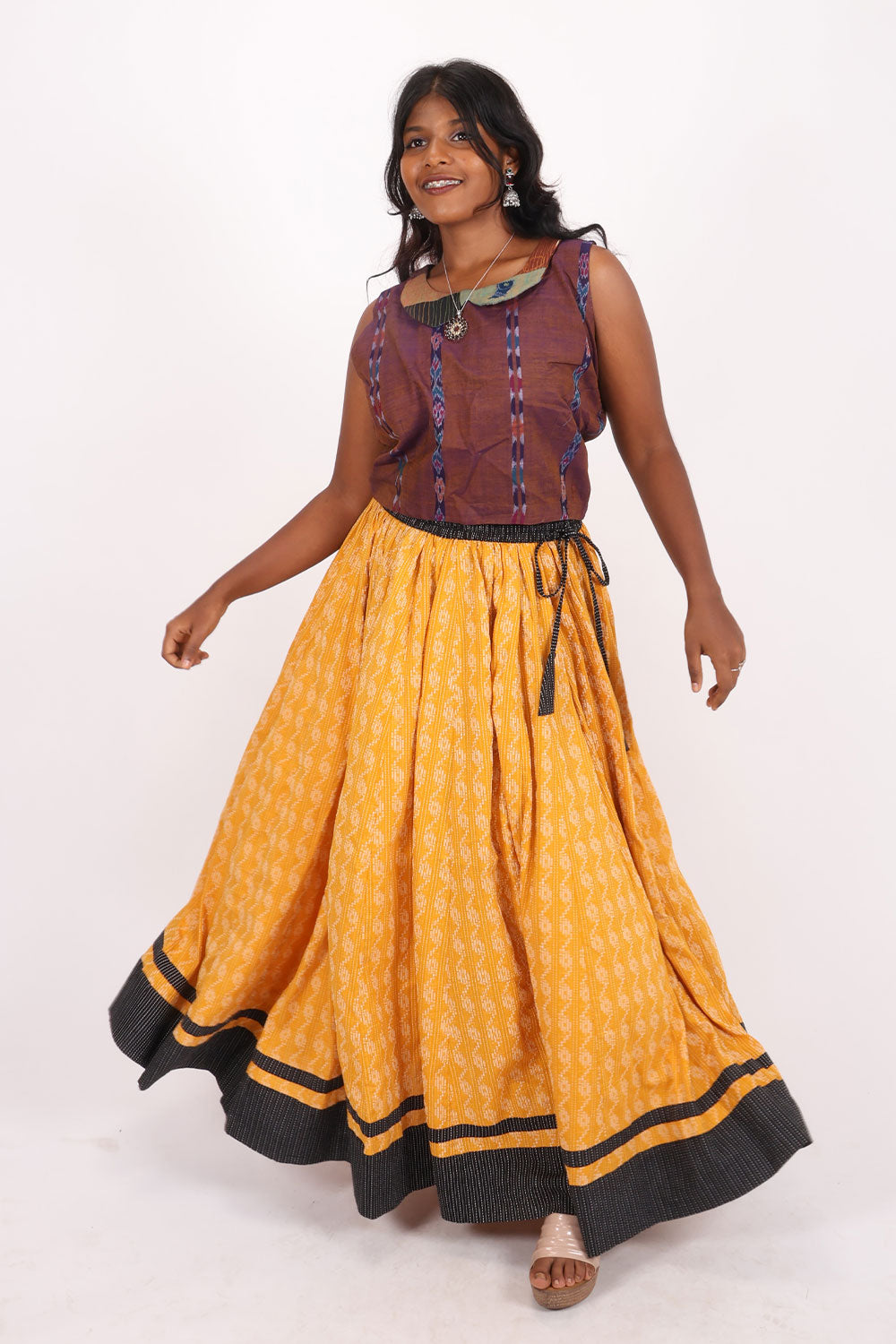 Orange Hand Block Printed Cotton Skirt