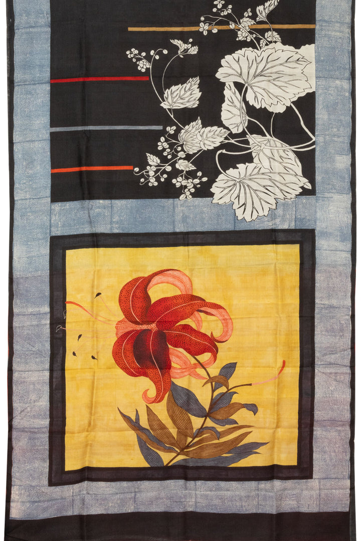 Black Mulberry Hand Painted Silk Saree - Avishya