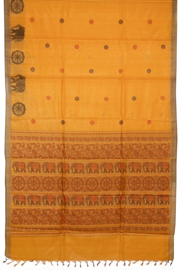 Yellow Handloom Embroidered Kosa Silk saree - Avishya