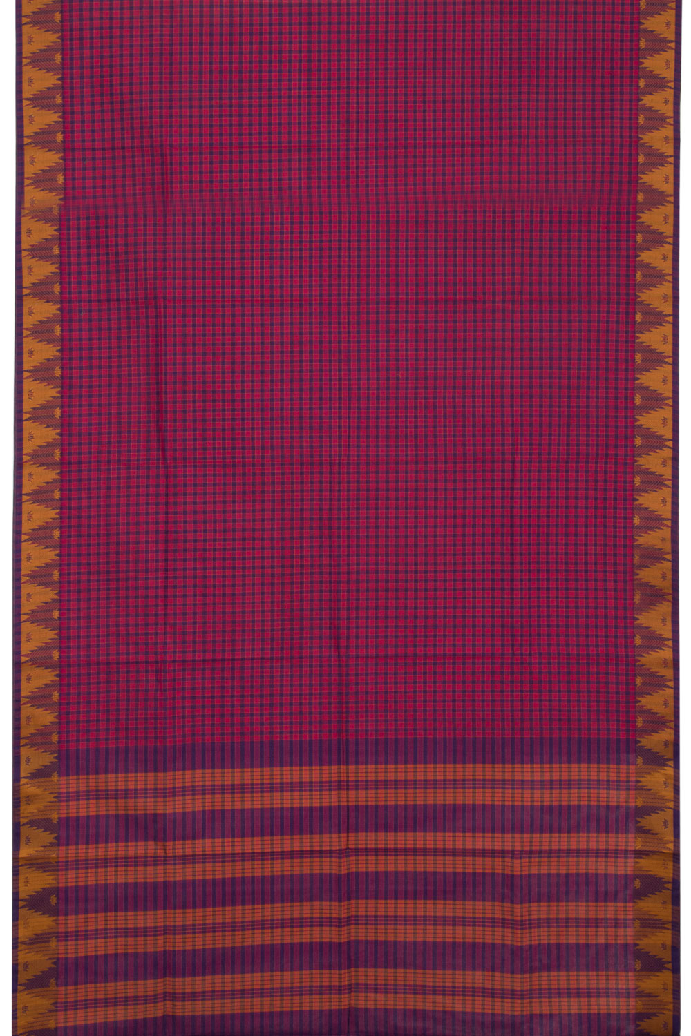 Pink Checked Handloom Chettinad Cotton Saree - Avishya