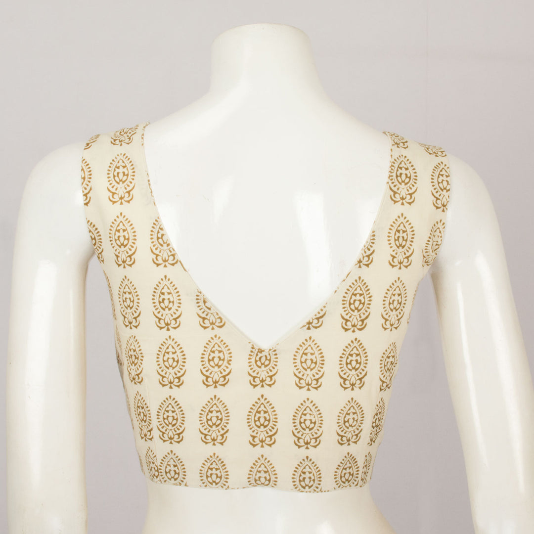 Off White Hand Block Printed Cotton Blouse - Avishya