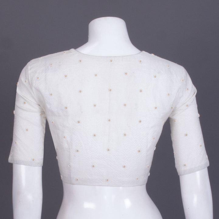 White Handcrafted Silk Cotton Blouse - Avishya