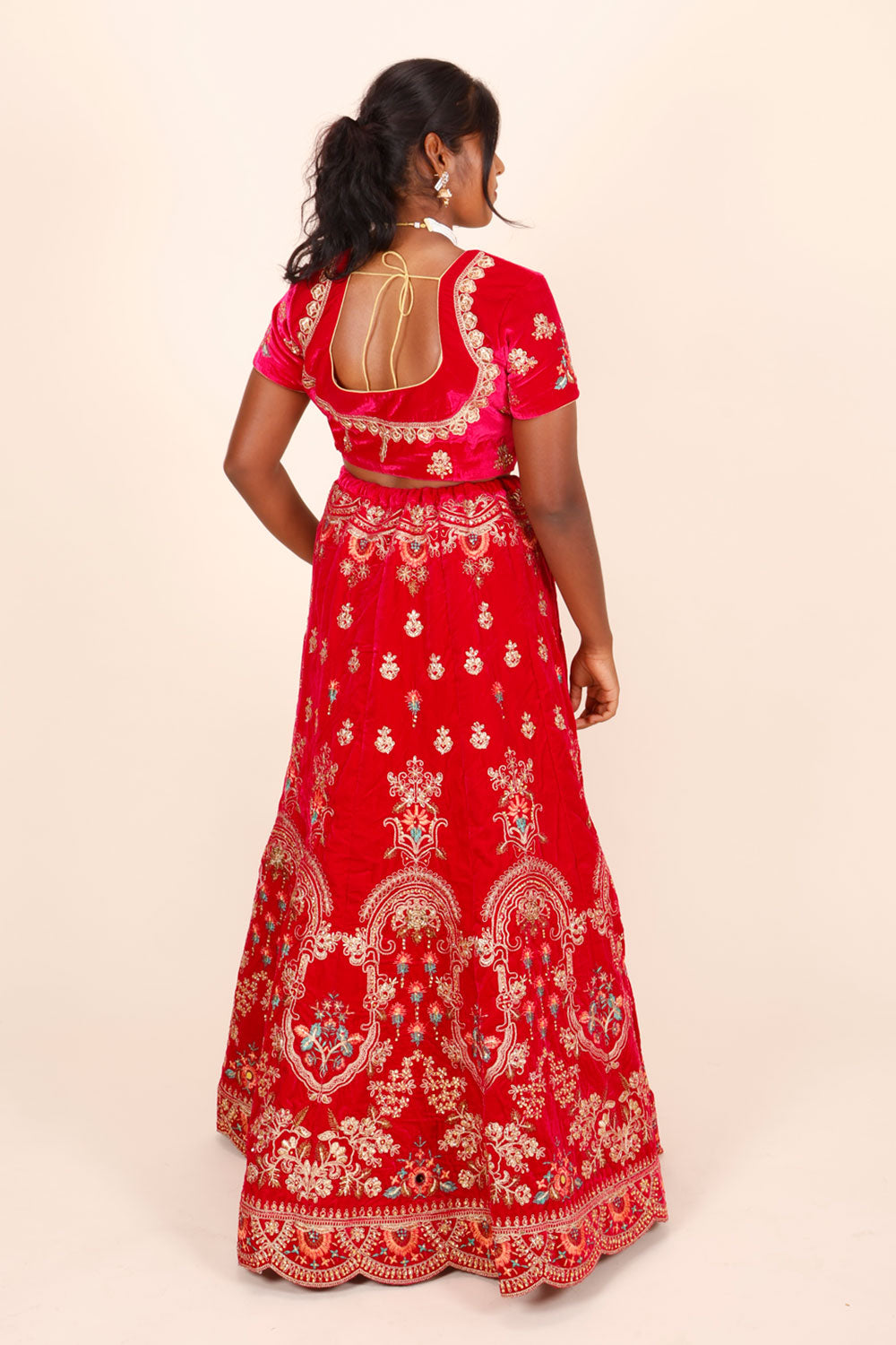 Red Shot Pink Net Silk Embroidered Lehenga 10066162