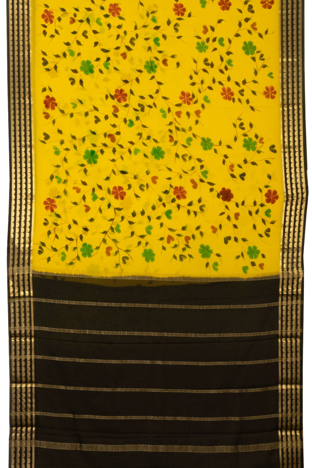 Yellow Hand Painted Mysore Crepe Silk Saree - Avishya