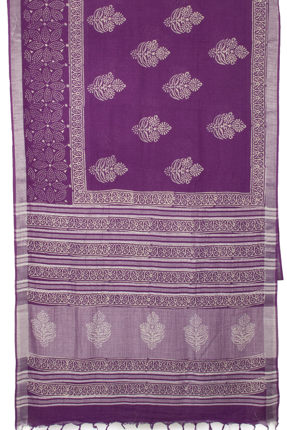 Violet Hand Block Printed linen saree - Avishya