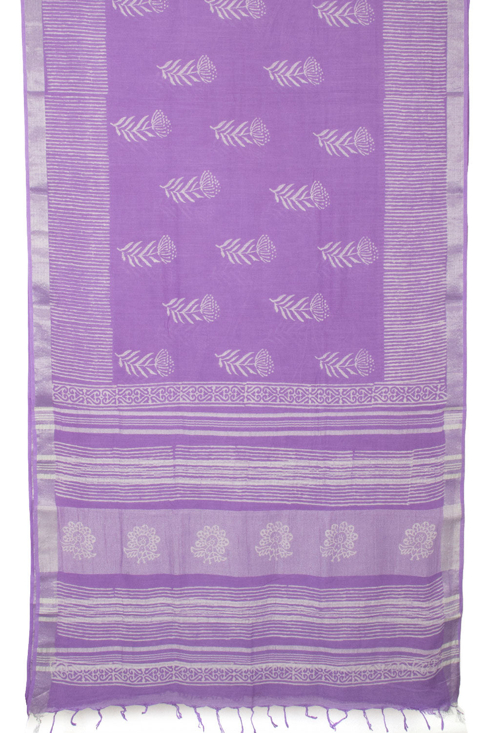 Purple Hand Block Printed Linen Saree - Avishya