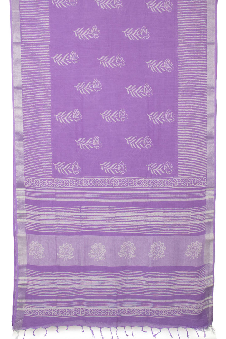 Purple Hand Block Printed Linen Saree - Avishya