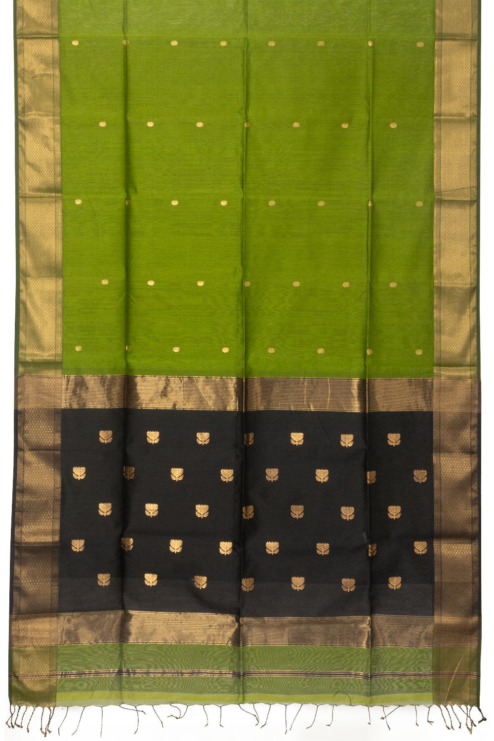 Pear Green Handloom Maheswari Silk Cotton Saree - Avishya