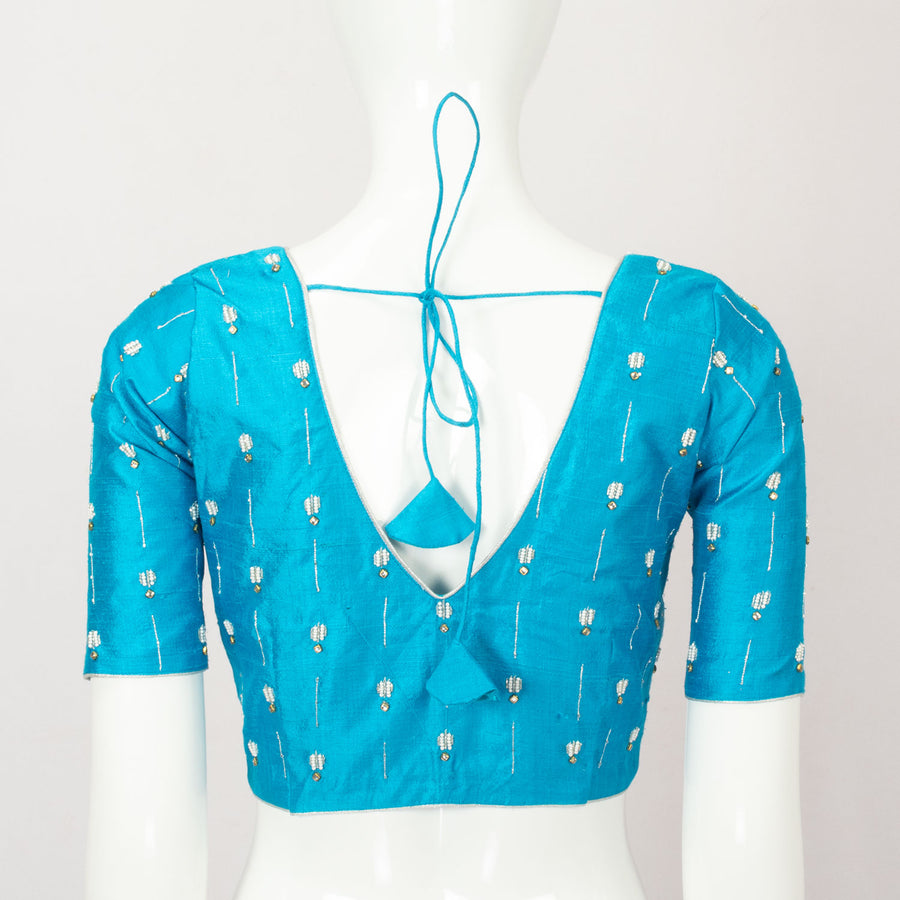 Blue Aari Embroidered Raw Silk Blouse - Avishya